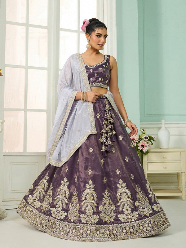 Charming Purple Color Tissue Fabric Party Wear Lehenga