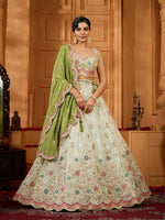 Charming Cream Color Tissue Fabric Party Wear Lehenga