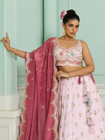 Charming Pink Color Tissue Fabric Party Wear Lehenga