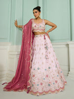 Charming Pink Color Tissue Fabric Party Wear Lehenga
