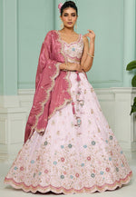 Charming Pink Color Tissue Fabric Party Wear Lehenga
