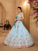 Charming Turquoise Color Tissue Fabric Party Wear Lehenga