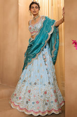 Charming Turquoise Color Tissue Fabric Party Wear Lehenga