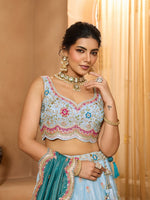 Charming Turquoise Color Tissue Fabric Party Wear Lehenga