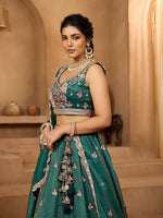 Charming Green Color Tissue Fabric Party Wear Lehenga