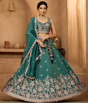 Charming Green Color Tissue Fabric Party Wear Lehenga