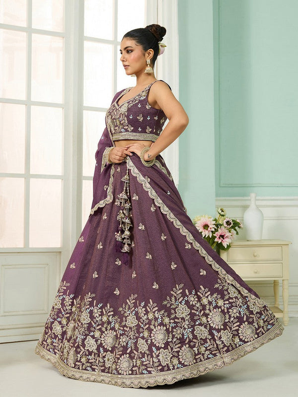 Charming Purple Color Tissue Fabric Party Wear Lehenga