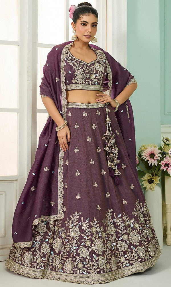 Charming Purple Color Tissue Fabric Party Wear Lehenga