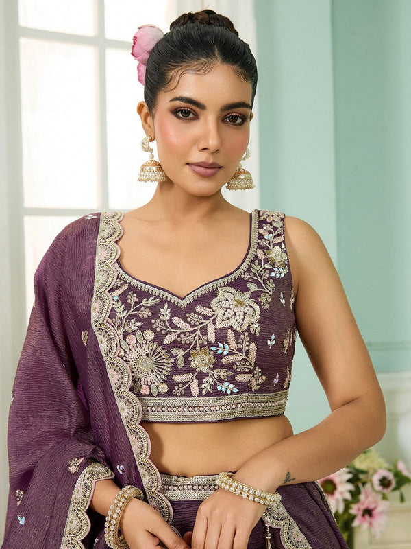 Charming Purple Color Tissue Fabric Party Wear Lehenga