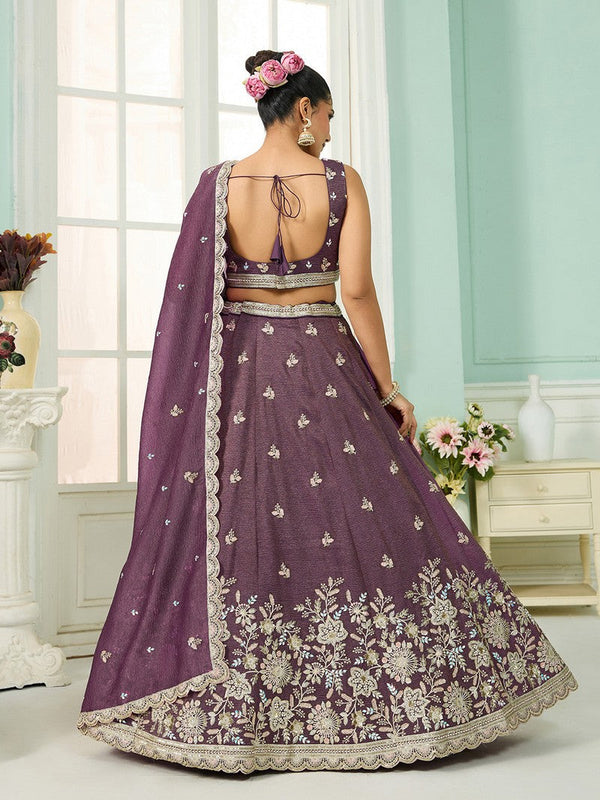 Charming Purple Color Tissue Fabric Party Wear Lehenga