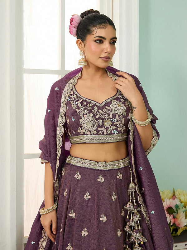 Charming Purple Color Tissue Fabric Party Wear Lehenga
