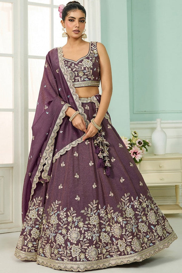 Charming Purple Color Tissue Fabric Party Wear Lehenga
