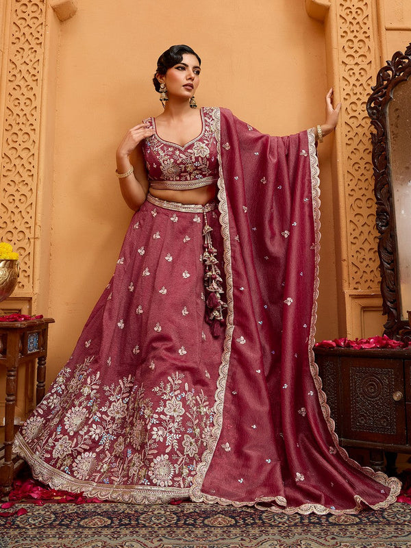 Charming Red Color Tissue Fabric Party Wear Lehenga