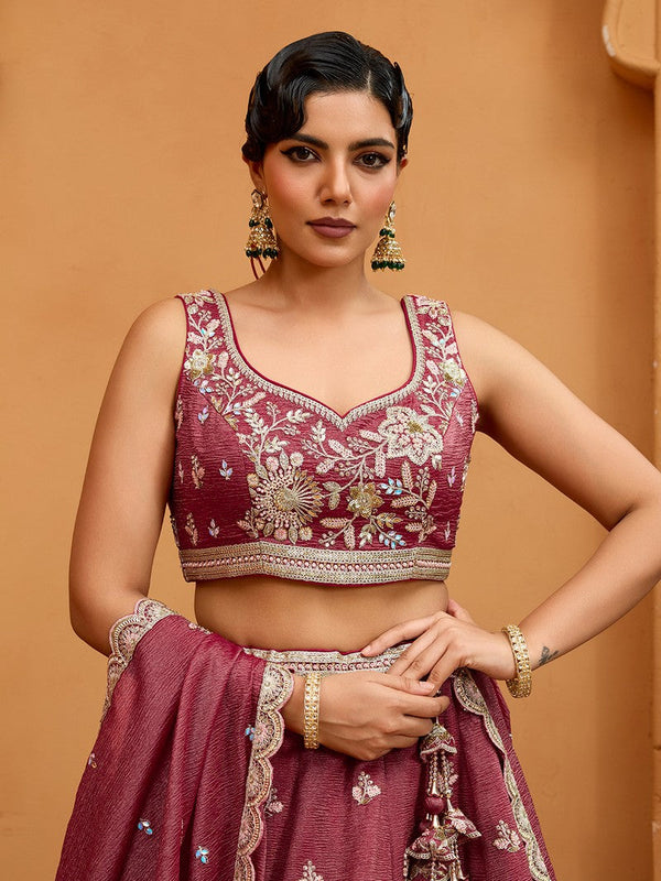 Charming Red Color Tissue Fabric Party Wear Lehenga
