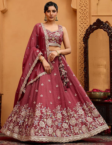 Charming Red Color Tissue Fabric Party Wear Lehenga