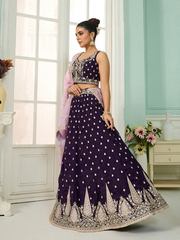 Charming Voilet Color Organza Fabric Party Wear Lehenga