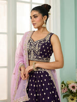 Charming Voilet Color Organza Fabric Party Wear Lehenga