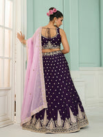 Charming Voilet Color Organza Fabric Party Wear Lehenga