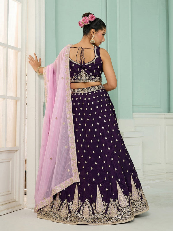 Charming Voilet Color Organza Fabric Party Wear Lehenga