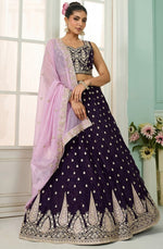 Charming Voilet Color Organza Fabric Party Wear Lehenga