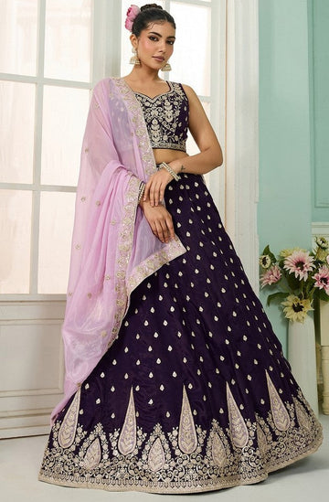 Charming Voilet Color Organza Fabric Party Wear Lehenga