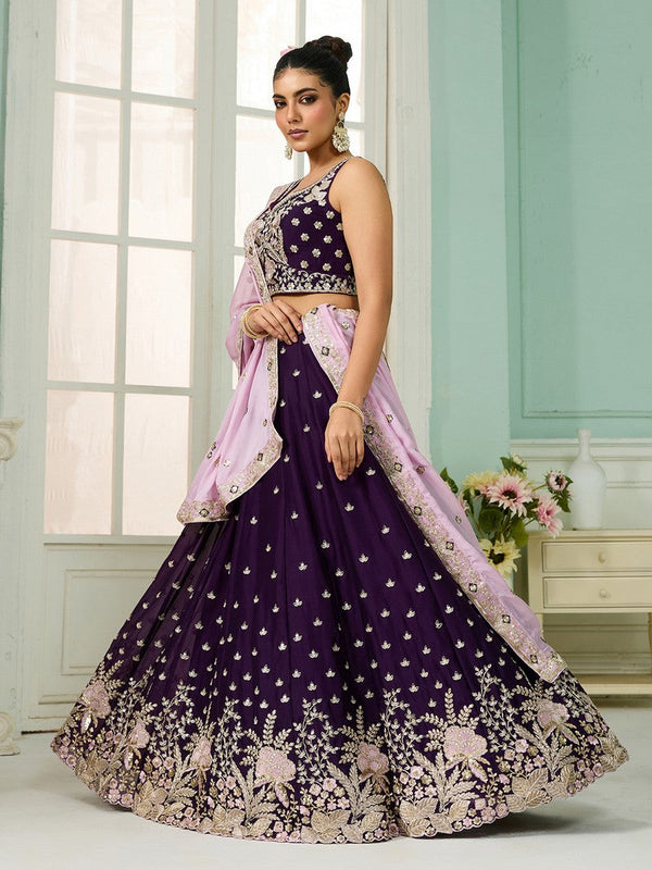 Charming Voilet Color Georgette Fabric Party Wear Lehenga