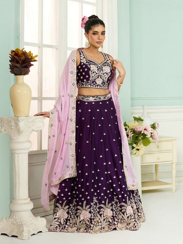 Charming Voilet Color Georgette Fabric Party Wear Lehenga