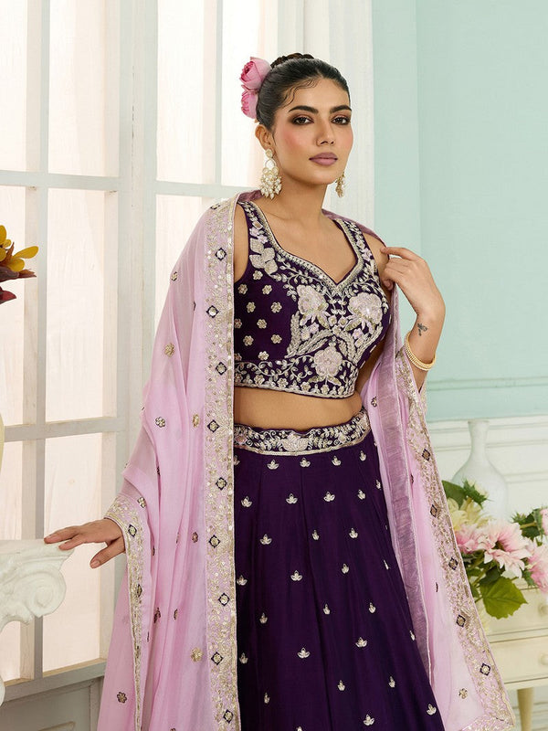 Charming Voilet Color Georgette Fabric Party Wear Lehenga