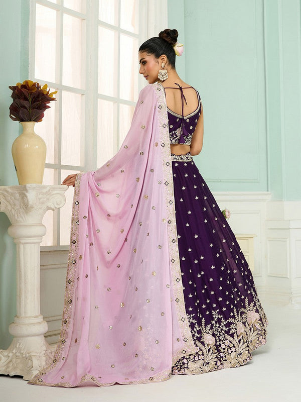 Charming Voilet Color Georgette Fabric Party Wear Lehenga