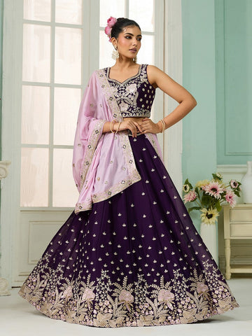 Charming Voilet Color Georgette Fabric Party Wear Lehenga