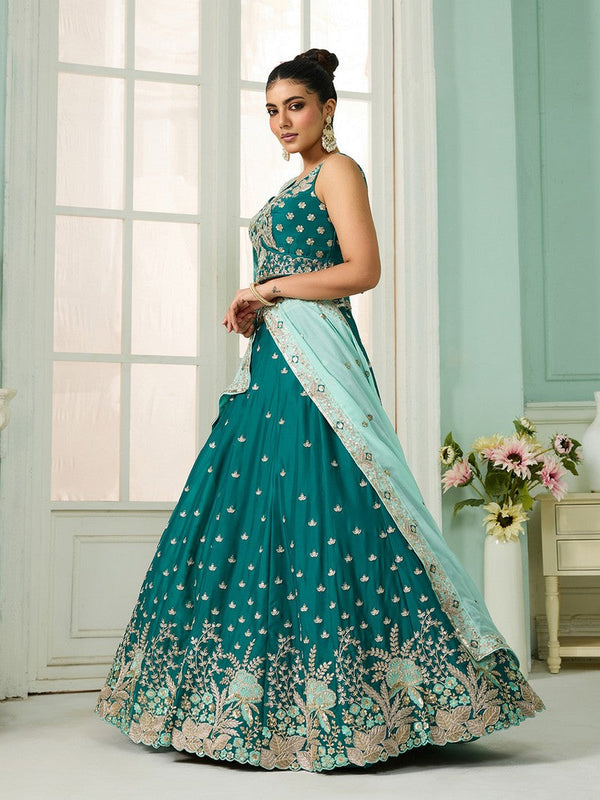 Charming Turquoise Color Georgette Fabric Party Wear Lehenga