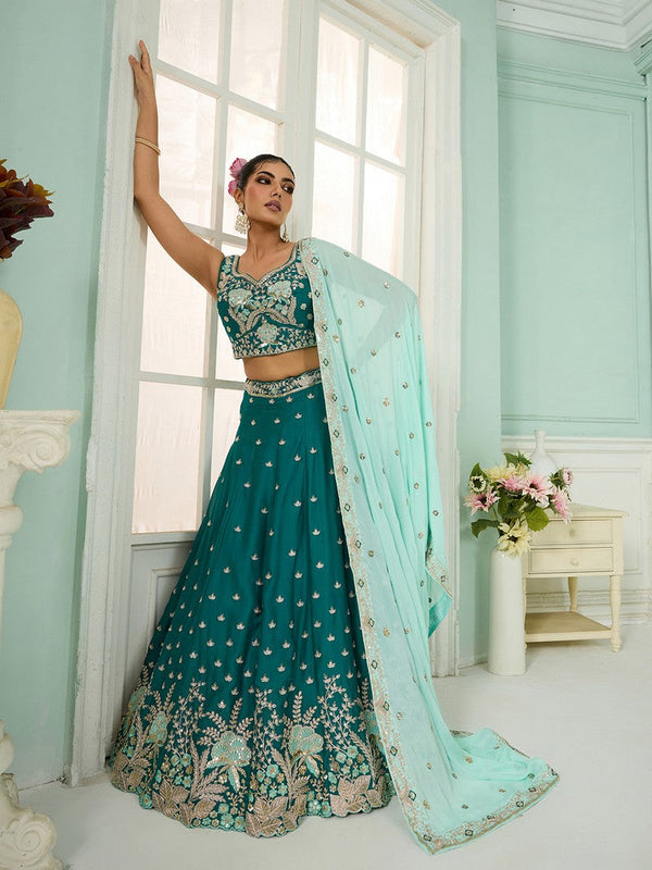 Charming Turquoise Color Georgette Fabric Party Wear Lehenga