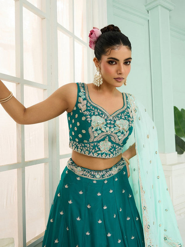 Charming Turquoise Color Georgette Fabric Party Wear Lehenga
