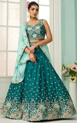 Charming Turquoise Color Georgette Fabric Party Wear Lehenga