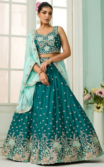Charming Turquoise Color Georgette Fabric Party Wear Lehenga