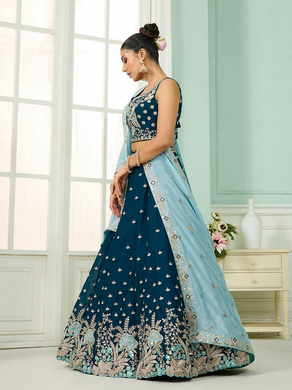 Charming Teal Color Georgette Fabric Party Wear Lehenga