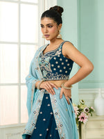 Charming Teal Color Georgette Fabric Party Wear Lehenga
