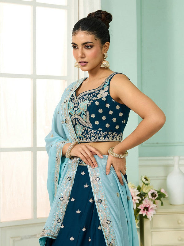 Charming Teal Color Georgette Fabric Party Wear Lehenga