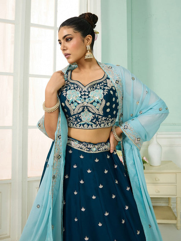 Charming Teal Color Georgette Fabric Party Wear Lehenga