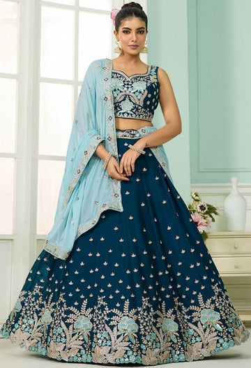 Charming Teal Color Georgette Fabric Party Wear Lehenga