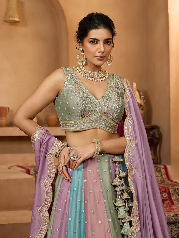 Charming Multi Color Georgette Fabric Party Wear Lehenga