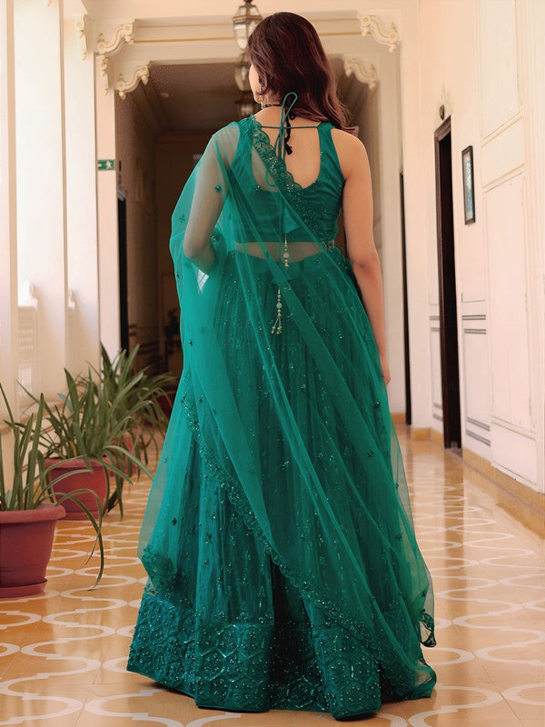 Charming Green Color Net Fabric Party Wear Lehenga