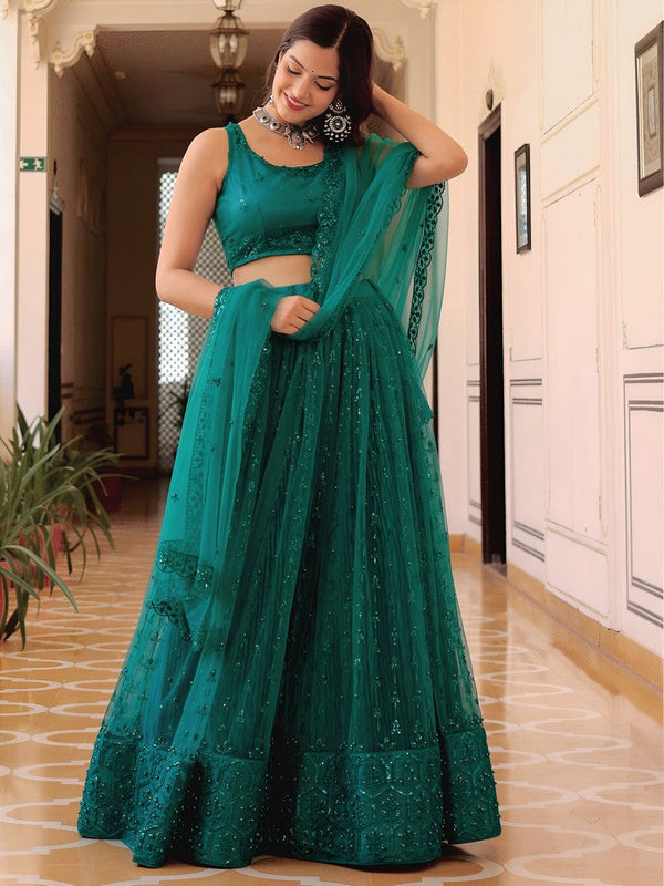 Charming Green Color Net Fabric Party Wear Lehenga