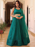 Charming Green Color Net Fabric Party Wear Lehenga
