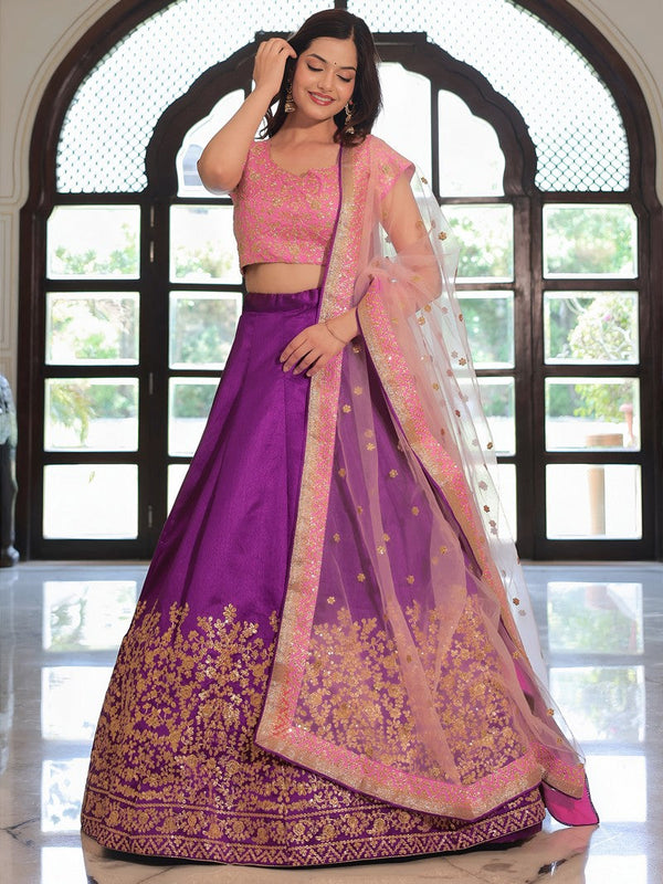 Charming Purple Color Silk Fabric Party Wear Lehenga