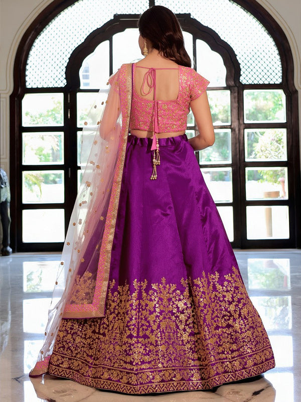 Charming Purple Color Silk Fabric Party Wear Lehenga