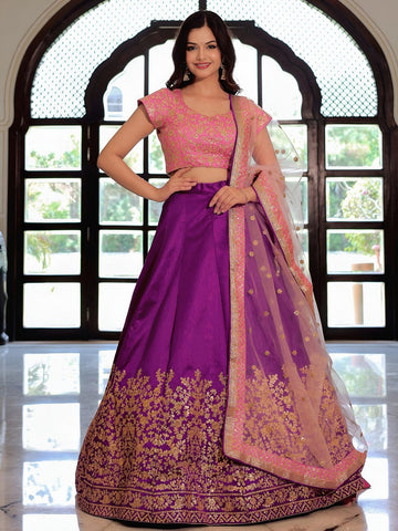Charming Purple Color Silk Fabric Party Wear Lehenga