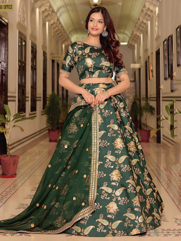 Charming Green Color Art Silk Fabric Party Wear Lehenga
