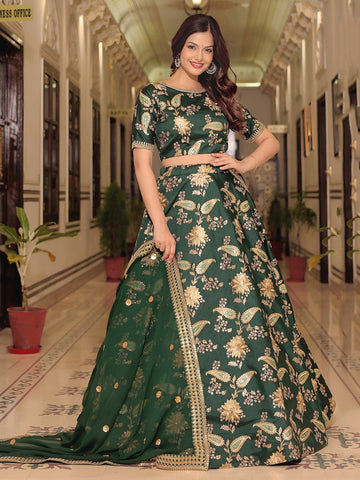 Charming Green Color Art Silk Fabric Party Wear Lehenga