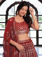 Charming Maroon Color Georgette Fabric Party Wear Lehenga